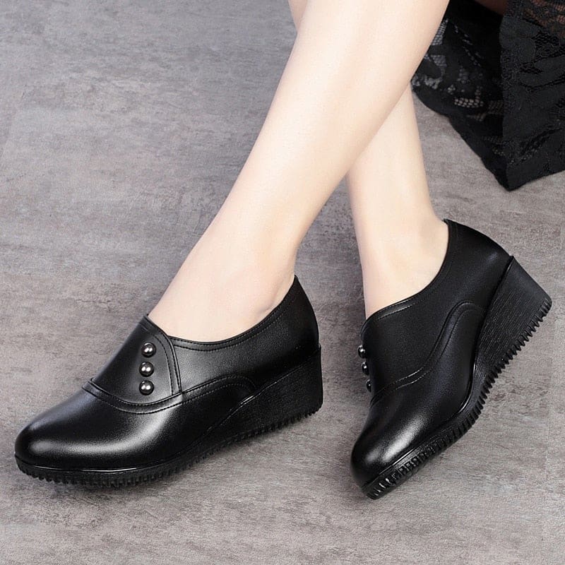 round toe genuine leather winter slip-on casual ladies platform shoes