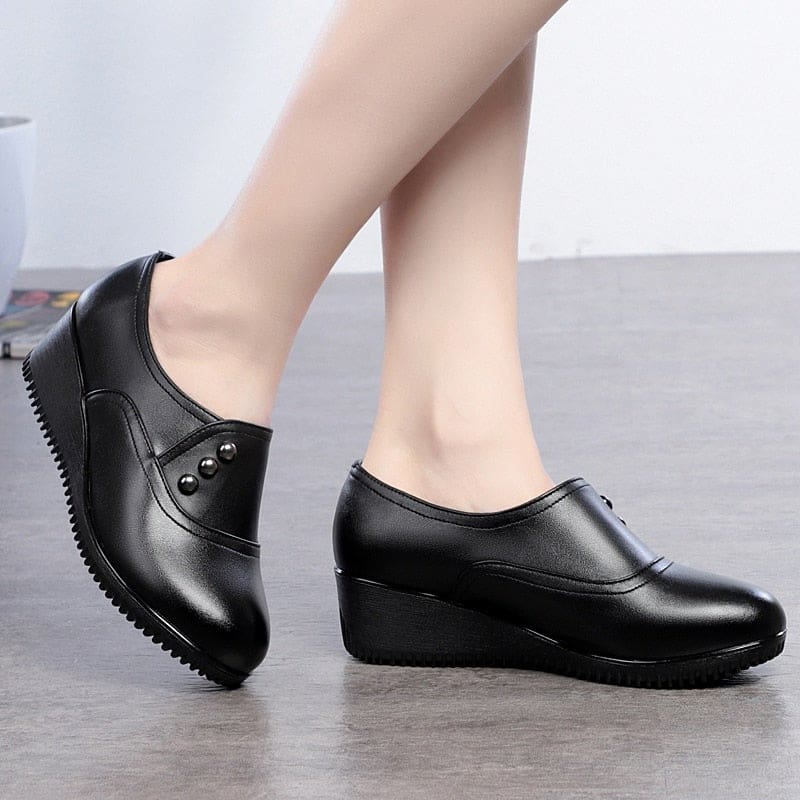 round toe genuine leather winter slip-on casual ladies platform shoes