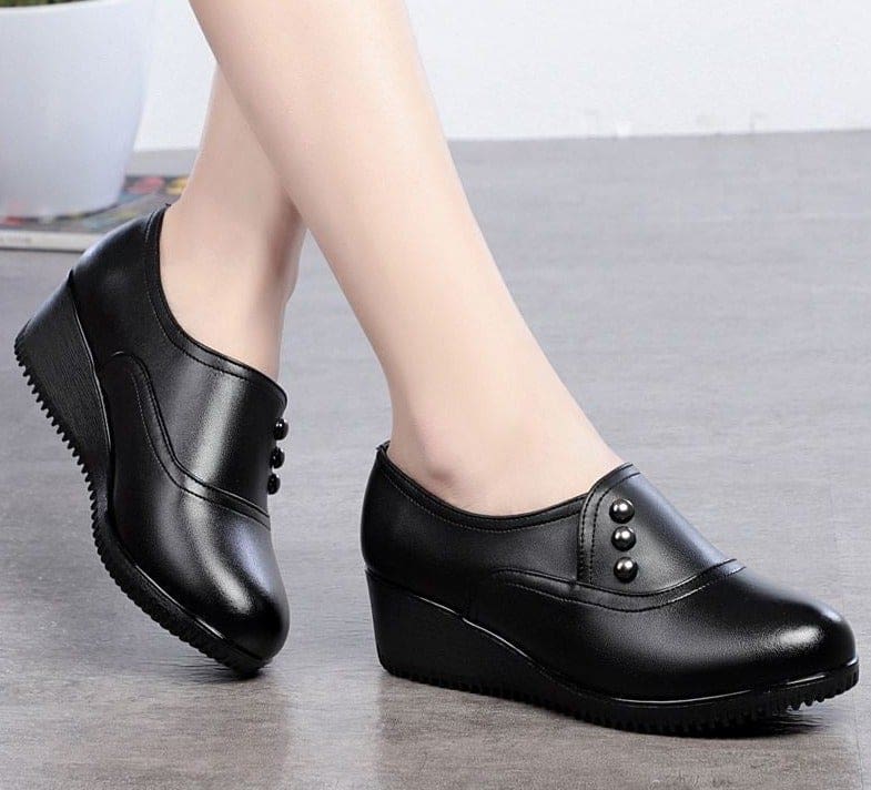 round toe genuine leather winter slip-on casual ladies platform shoes