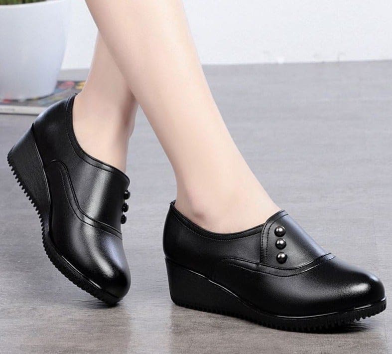 round toe genuine leather winter slip-on casual ladies platform shoes