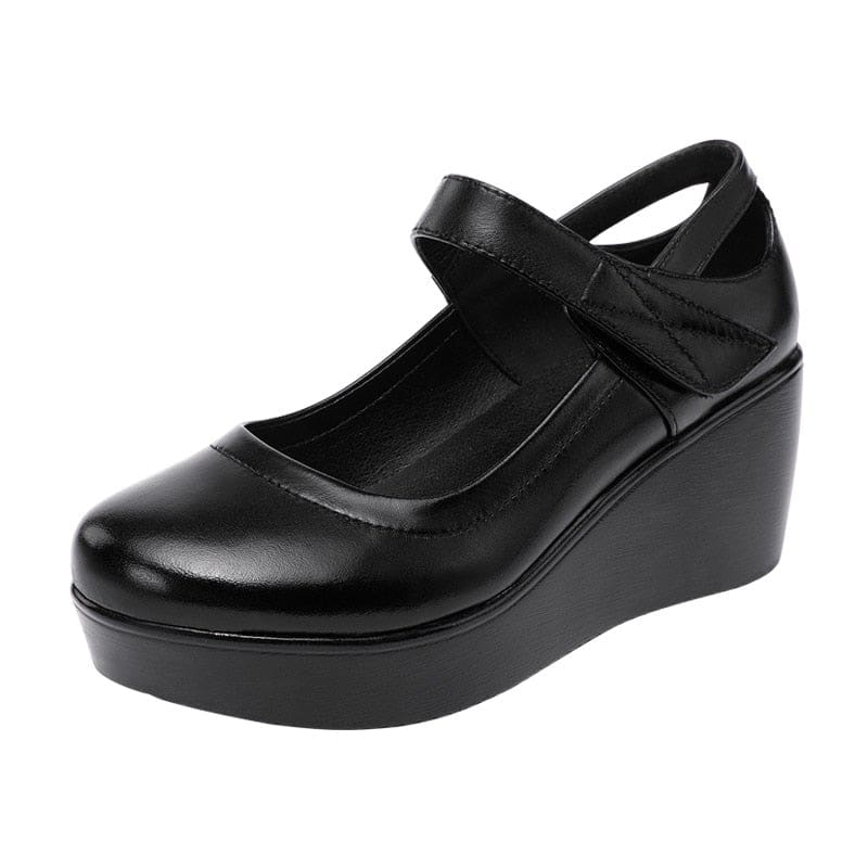 round toe wedge thick bottom leather platform mary jane shoes