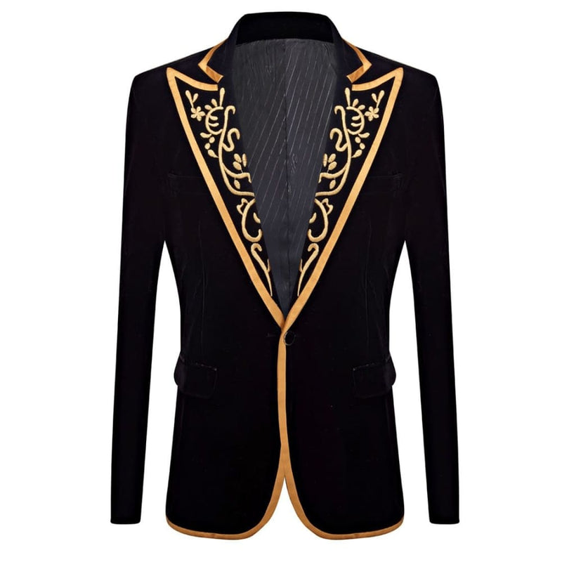 royal court prince black velvet gold embroidery men wedding blazer