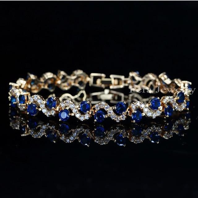 s shape gold color cubic zirconia big charm bracelet blue