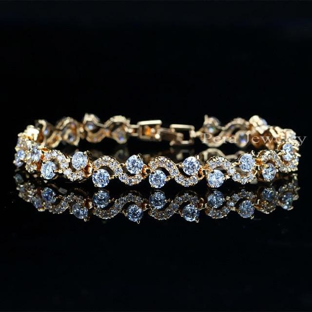 s shape gold color cubic zirconia big charm bracelet white