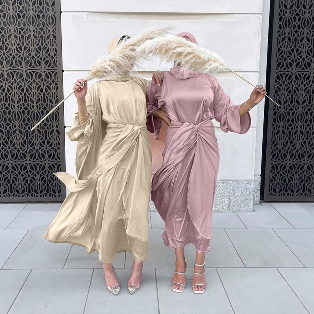 Satin Dubai Kaftan Abaya Arabic Muslim Women Dress