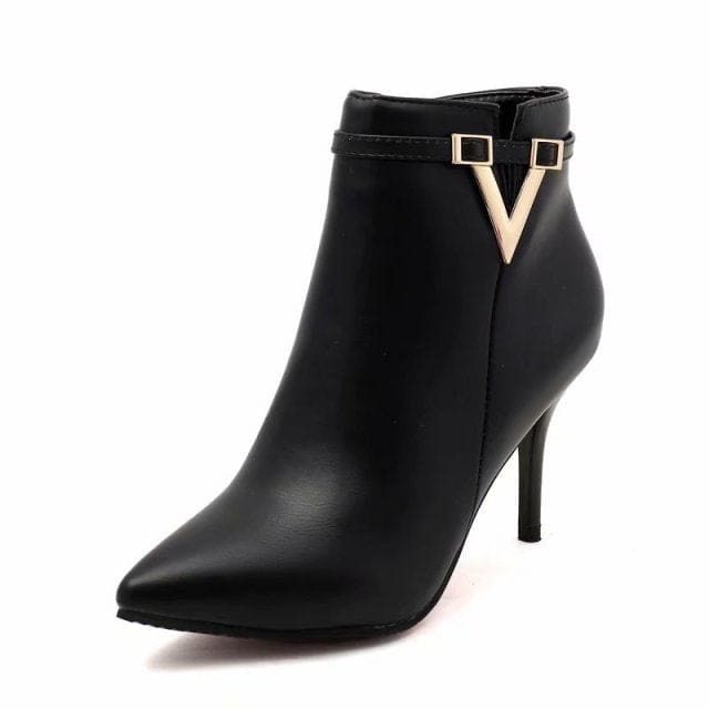 sexy thin high heels zipper style pointed toe faux leather ankle boot