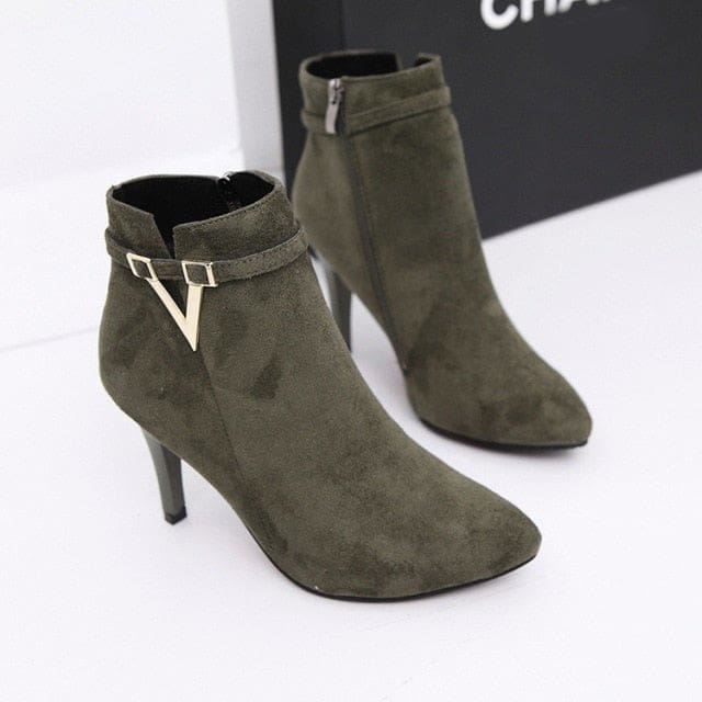 sexy thin high heels zipper style pointed toe faux leather ankle boot