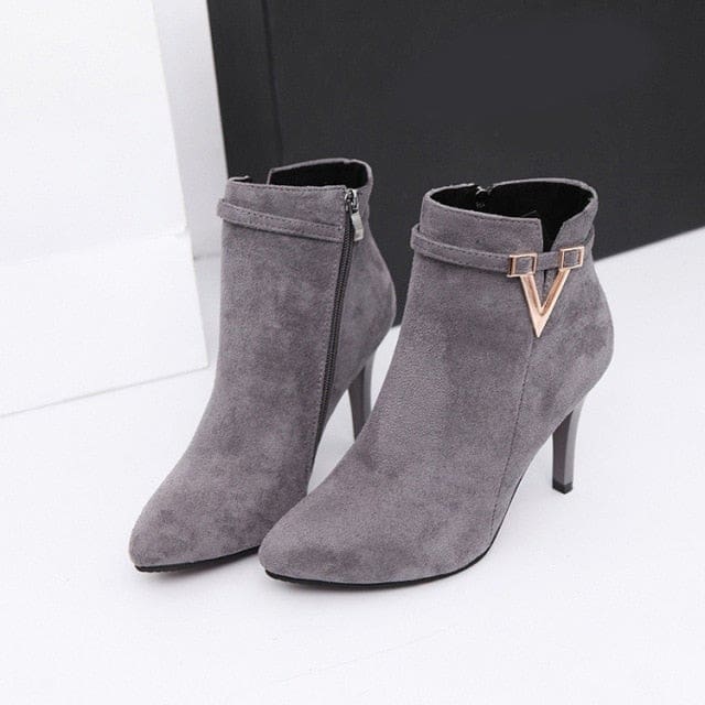 sexy thin high heels zipper style pointed toe faux leather ankle boot