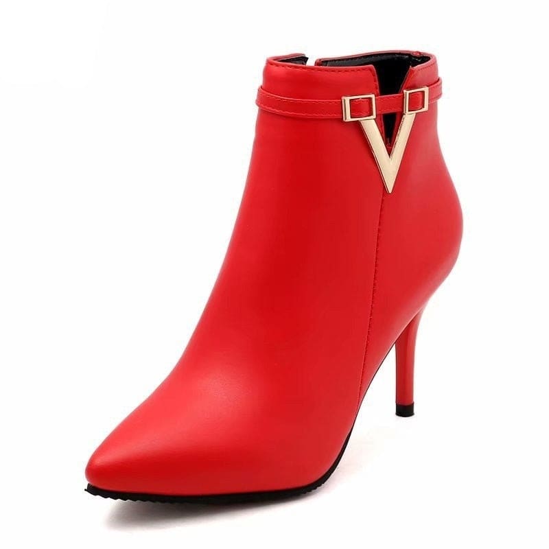 sexy thin high heels zipper style pointed toe faux leather ankle boot