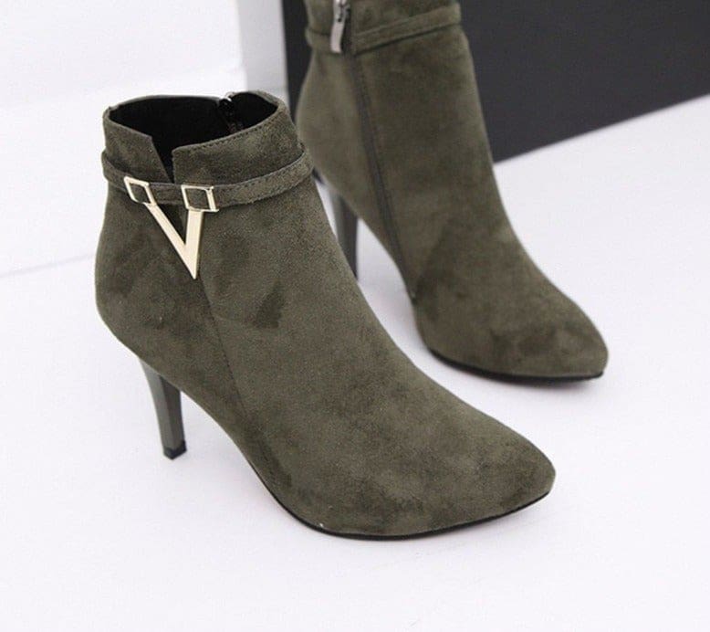 sexy thin high heels zipper style pointed toe faux leather ankle boot