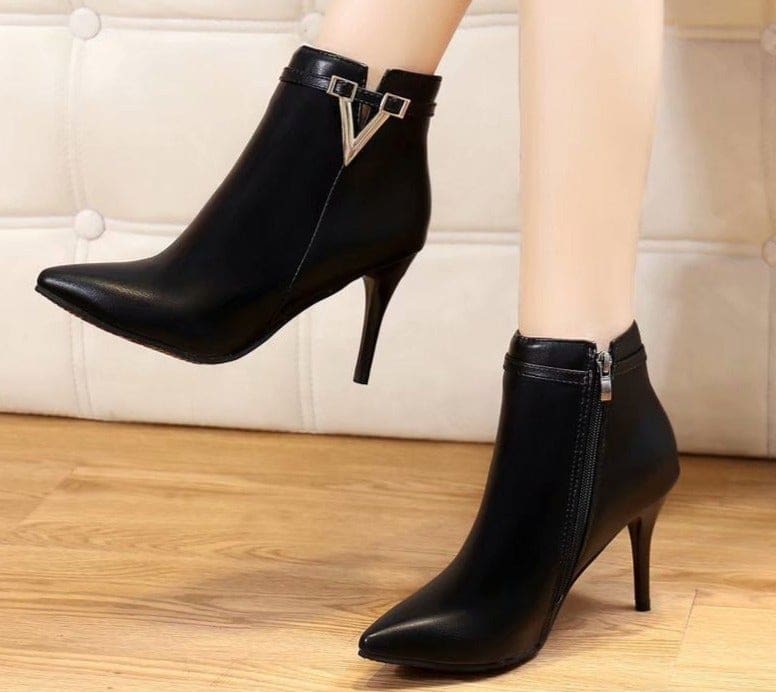 sexy thin high heels zipper style pointed toe faux leather ankle boot