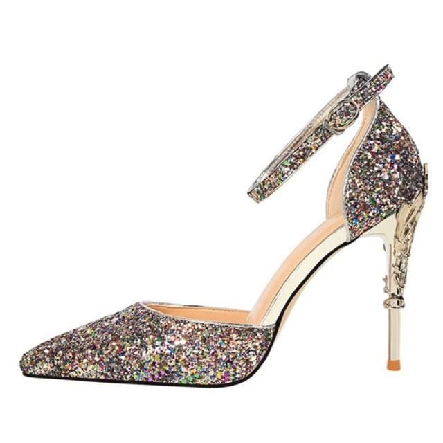 sexy women metal glitter bridal high heels