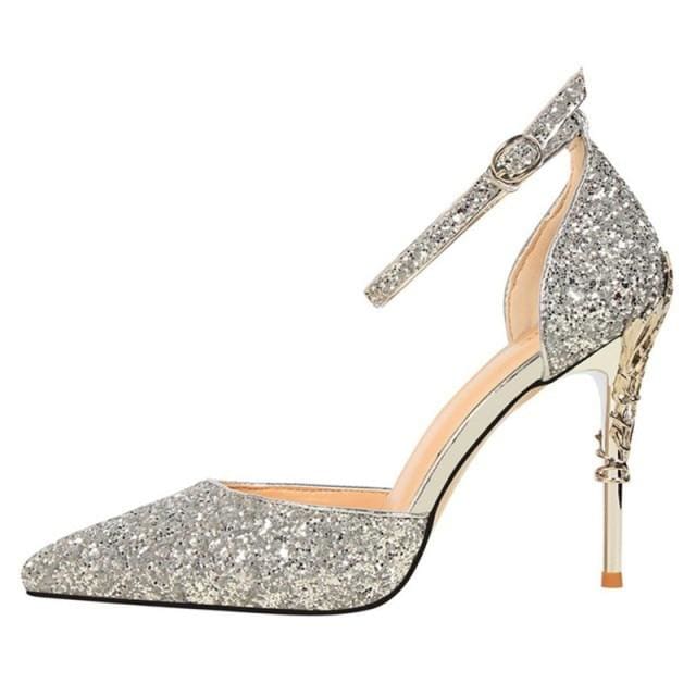 sexy women metal glitter bridal high heels