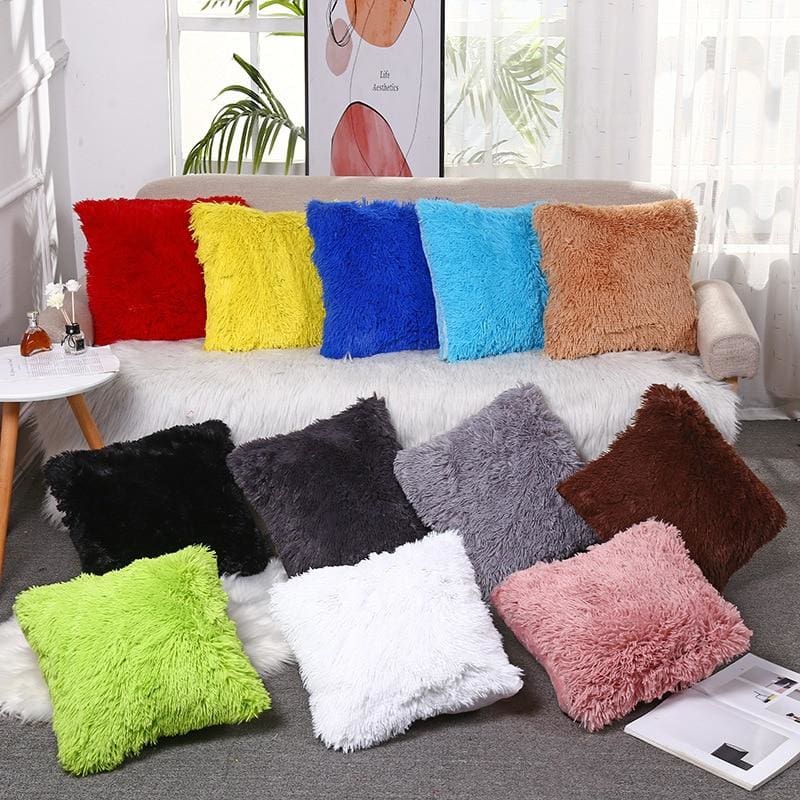 shaggy solid cushion cover for home decoration