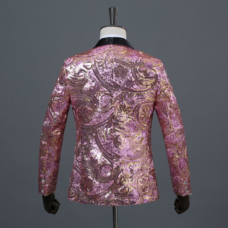 shiny floral sequin paillette shawl lapel one button dj blazer with bow tie