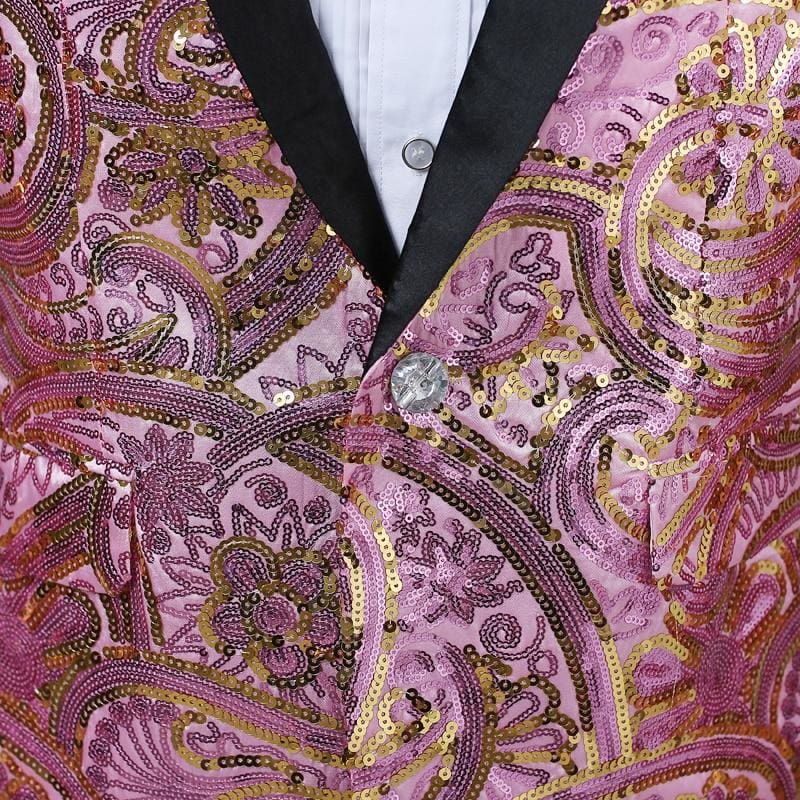 shiny floral sequin paillette shawl lapel one button dj blazer with bow tie