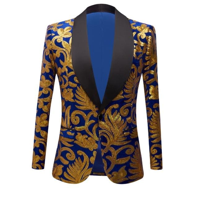 shiny gold sequin glitter embellished men's blazer
