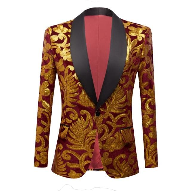 shiny gold sequin glitter embellished men's blazer