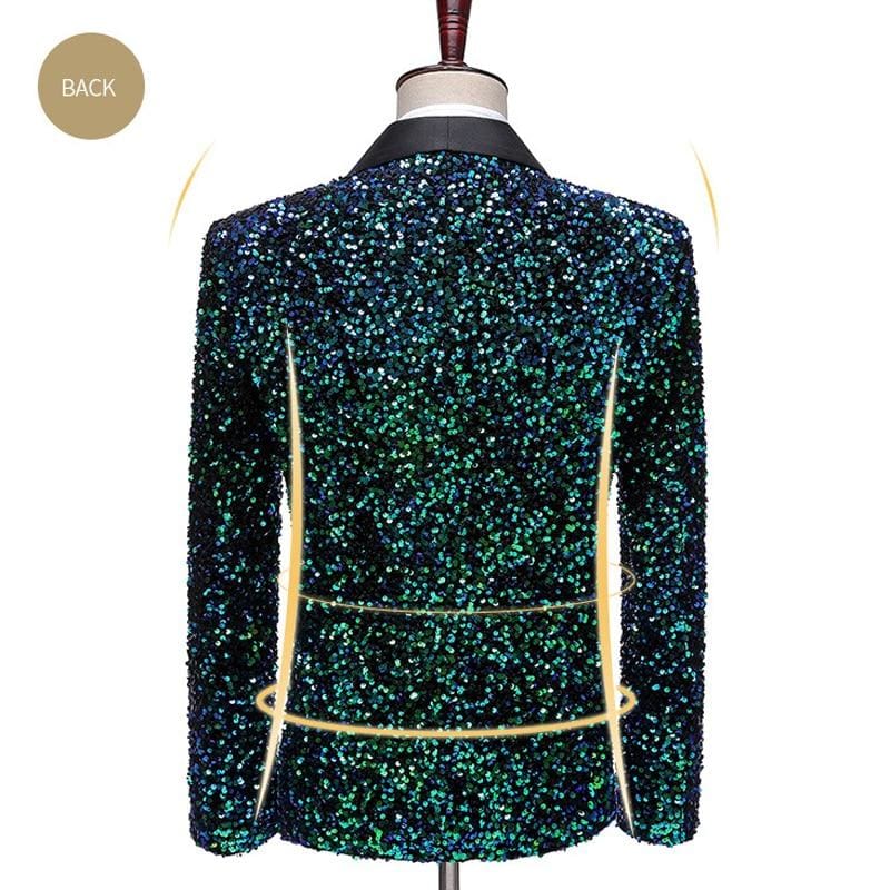 shiny green shawl collar one button sequins bling glitter party blazer