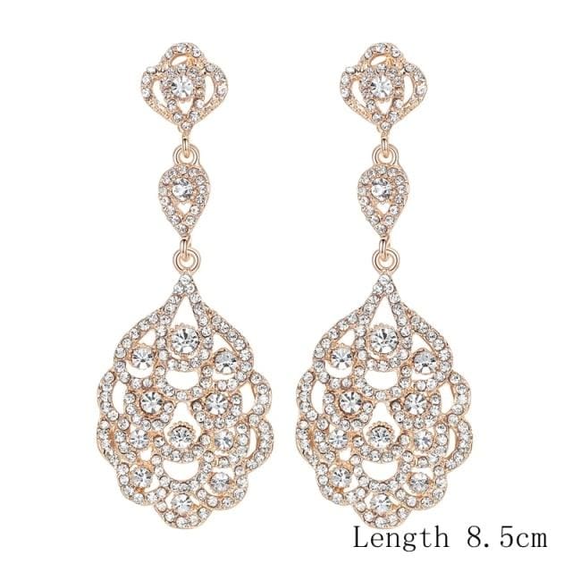 silver color crystal rhinestone bridal drop earrings eh188-gold