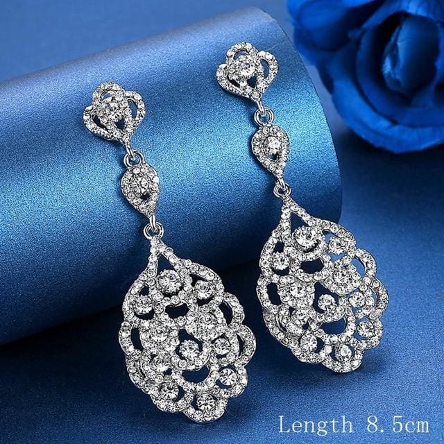 silver color crystal rhinestone bridal drop earrings eh188-silver