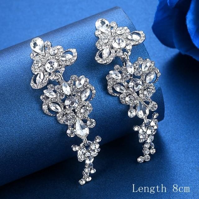 silver color crystal rhinestone bridal drop earrings eh198