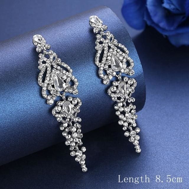 silver color crystal rhinestone bridal drop earrings eh291-clear