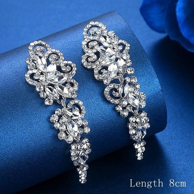 silver color crystal rhinestone bridal drop earrings eh295