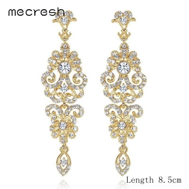 silver color crystal rhinestone bridal drop earrings gold color