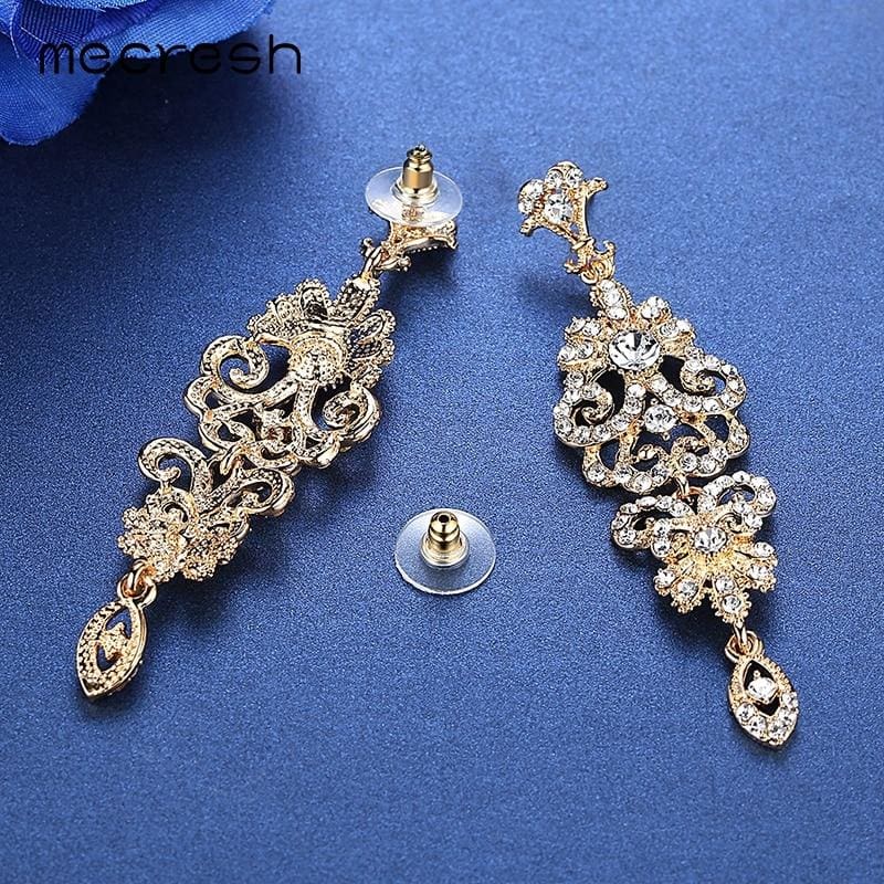 silver color crystal rhinestone bridal drop earrings