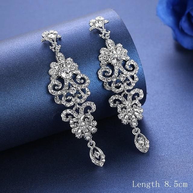 silver color crystal rhinestone bridal drop earrings silver