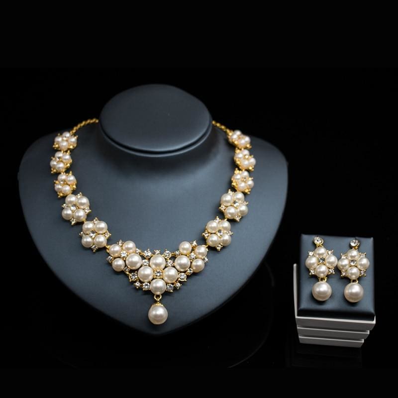 simulated pearl elegant wedding jewelry set gold-color