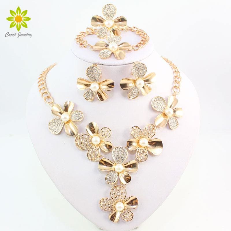 simulated pearl jewelry sets for women crystal necklace earrings set