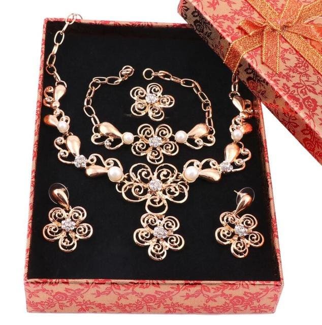 simulated pearl jewelry sets for women flower pendant gold plated