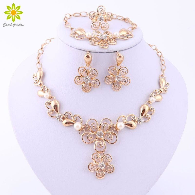 simulated pearl jewelry sets for women flower pendant