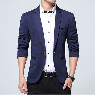Slim Fit Casual Blazer Suit For Men Navy Blue / XXXL JACKETS