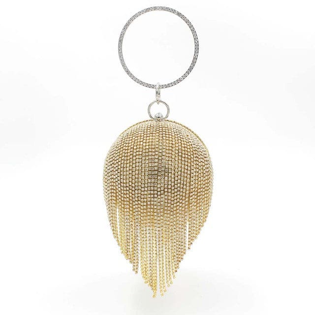 Sliver Diamonds Rhinestone Round Ball Mini Tassels Party Bags For Women Gold A 193 HANDBAGS