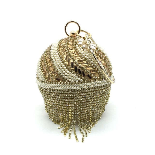 Sliver Diamonds Rhinestone Round Ball Mini Tassels Party Bags For Women Gold C 200003699 HANDBAGS