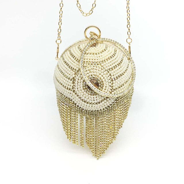 Sliver Diamonds Rhinestone Round Ball Mini Tassels Party Bags For Women Gold F 350853 HANDBAGS