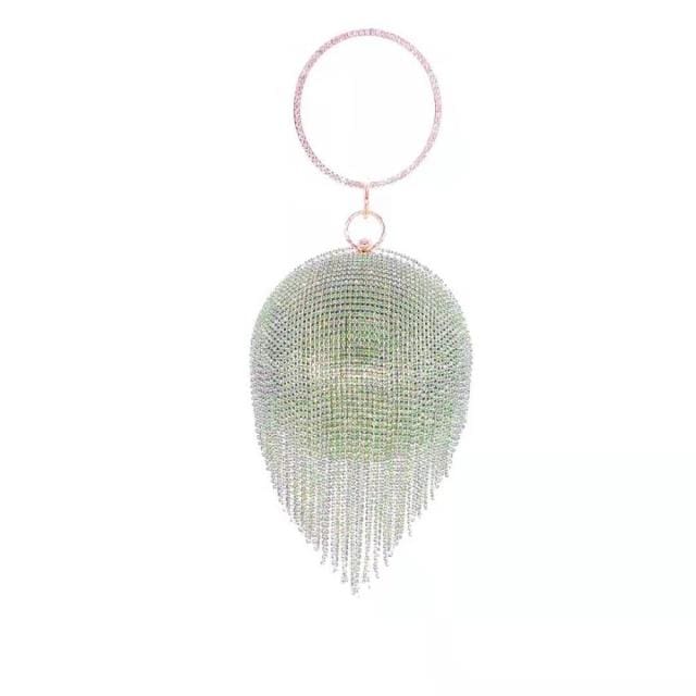 Sliver Diamonds Rhinestone Round Ball Mini Tassels Party Bags For Women Green 200001438 HANDBAGS