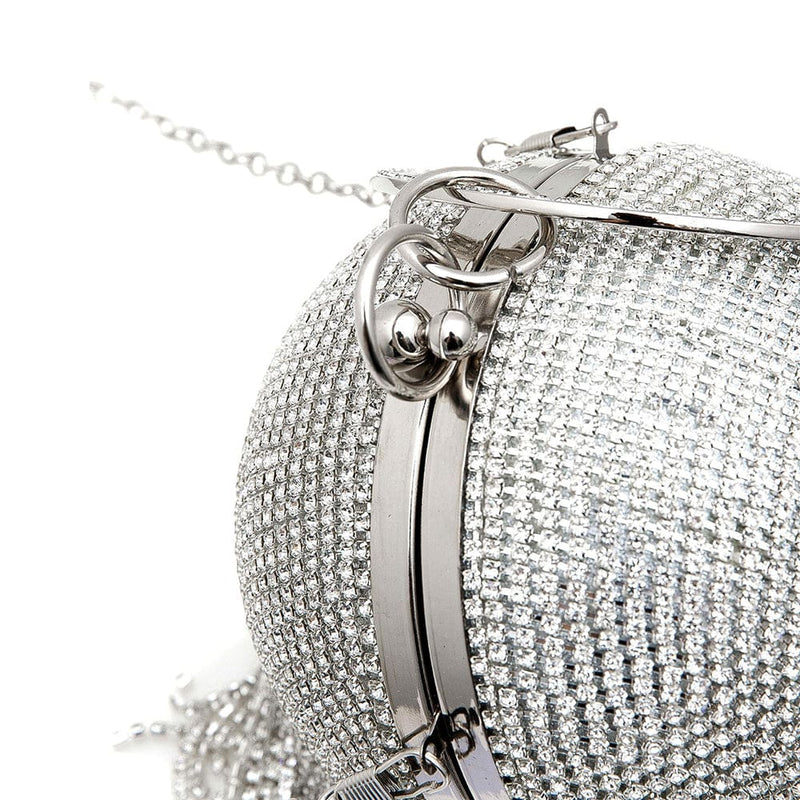 Sliver Diamonds Rhinestone Round Ball Mini Tassels Party Bags For Women HANDBAGS