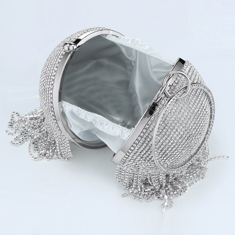 Sliver Diamonds Rhinestone Round Ball Mini Tassels Party Bags For Women HANDBAGS