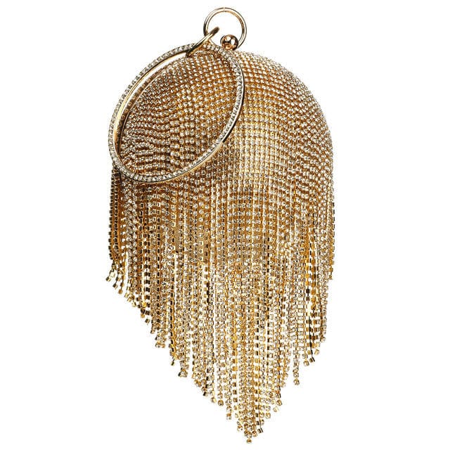 Sliver Diamonds Rhinestone Round Ball Mini Tassels Party Bags For Women Long Gold 350850 HANDBAGS