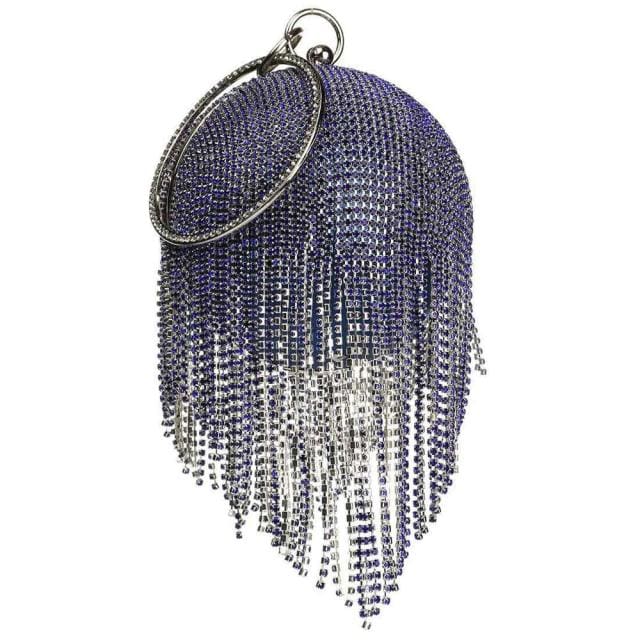 Sliver Diamonds Rhinestone Round Ball Mini Tassels Party Bags For Women Long Purple 175 HANDBAGS