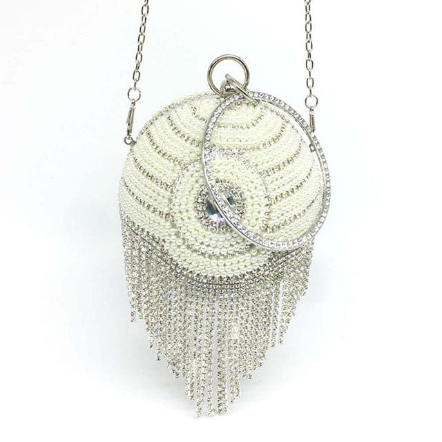 Sliver Diamonds Rhinestone Round Ball Mini Tassels Party Bags For Women Silver F 29 HANDBAGS