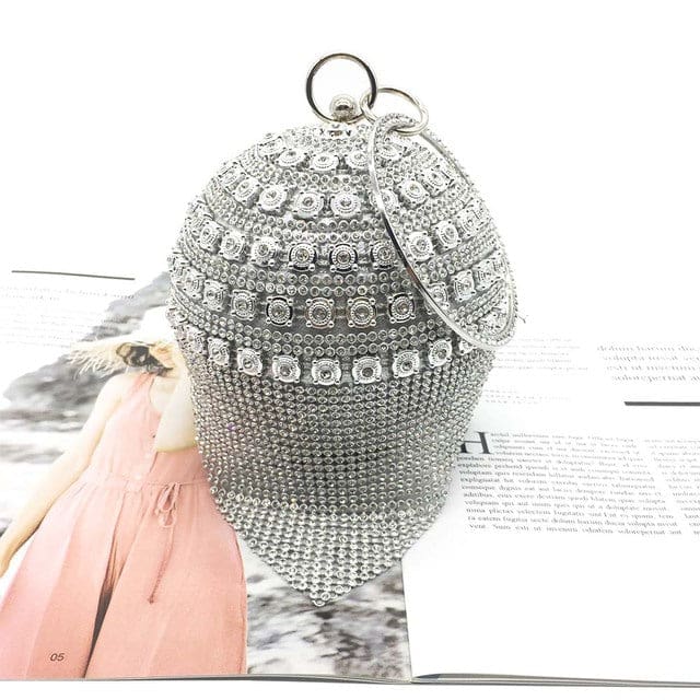 Sliver Diamonds Rhinestone Round Ball Mini Tassels Party Bags For Women Silver G 200006151 HANDBAGS