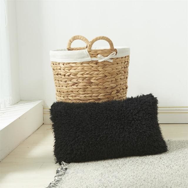 soft fur solid color cushion cover 30x50cm / black a