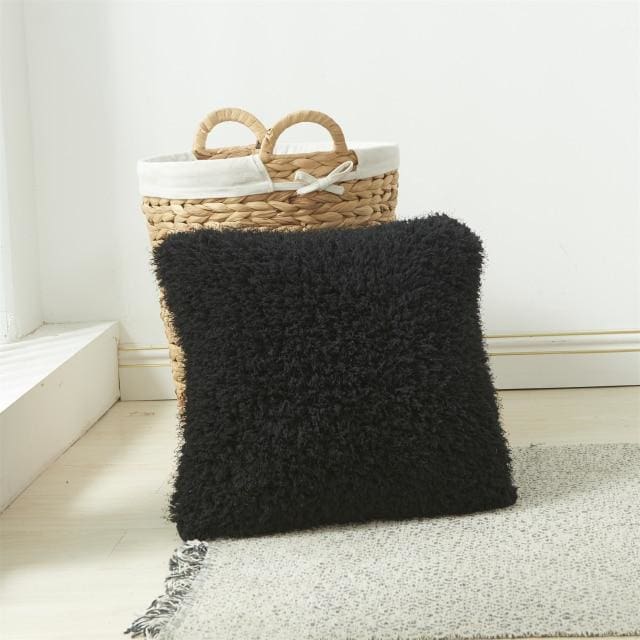 soft fur solid color cushion cover 45x45cm / black