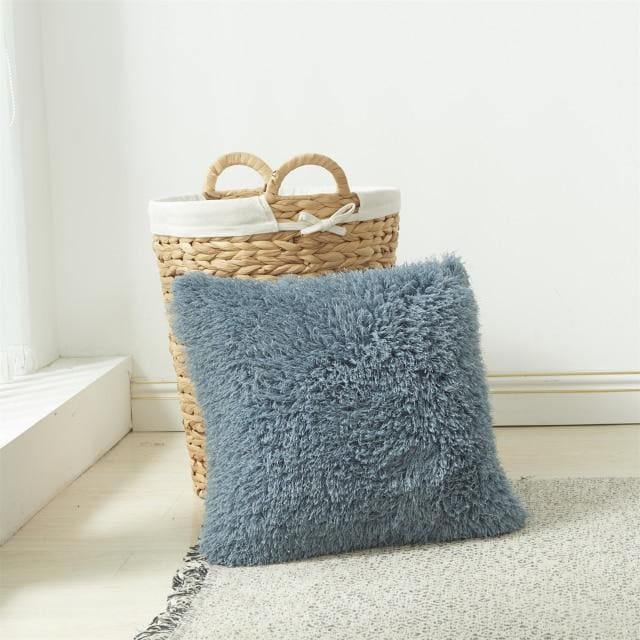soft fur solid color cushion cover 45x45cm / blue