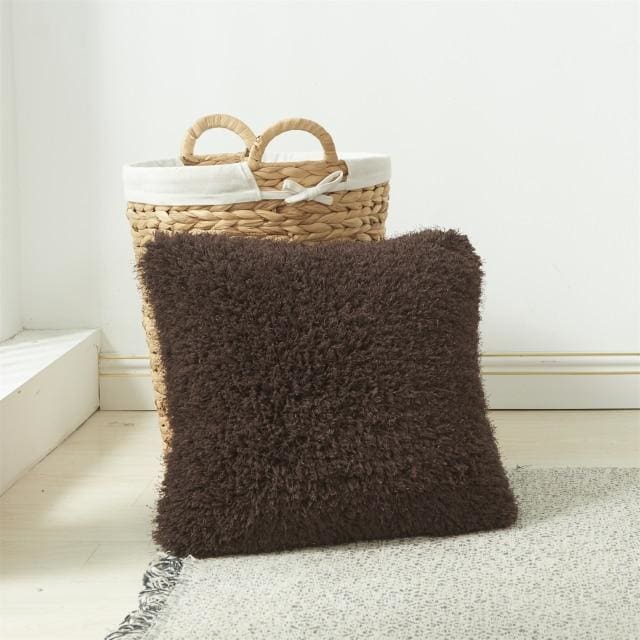 soft fur solid color cushion cover 45x45cm / dark brown
